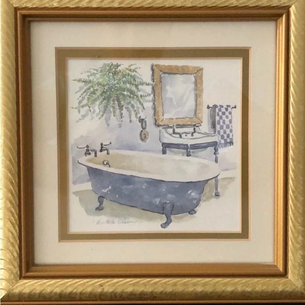 Vintage French Blue Bathtub Frame Wall Art